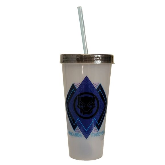 Black Panther Color Changing Tumbler Cup Wakanda Forever Marvel BPA Free‎ Straw - Picture 1 of 7